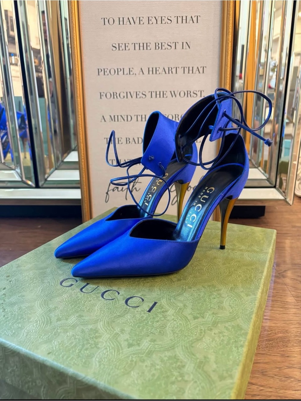 Ford Women's Electric Blue Satin Pointed-Toe Lace-Up Heels